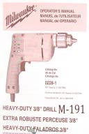 Milwaukee 3/8" Drill, 0228-1, Operators Instruction Manual